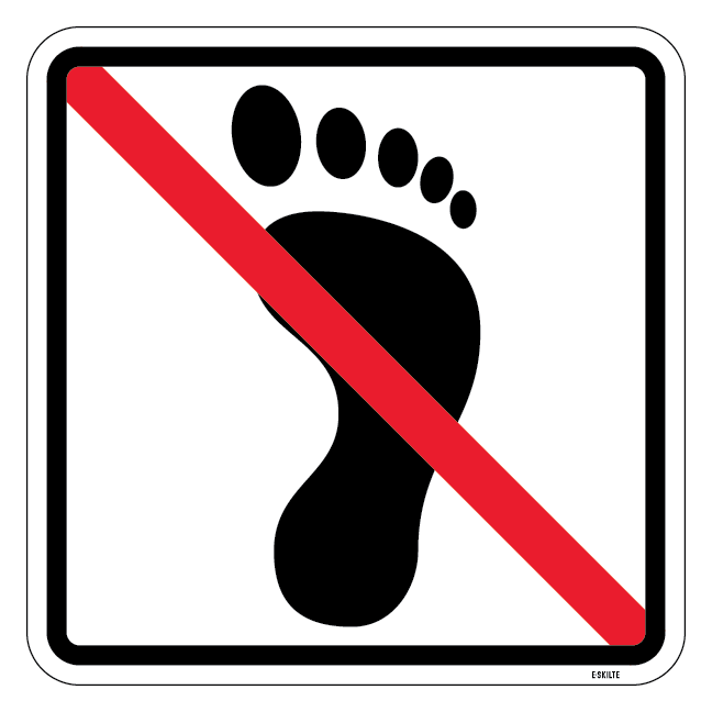 Ingen bare fødder - Fodaftryk - Forbud skilt