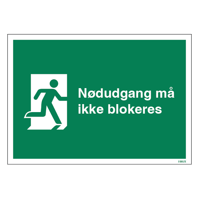 Nødudgang må ikke blokeres skilt