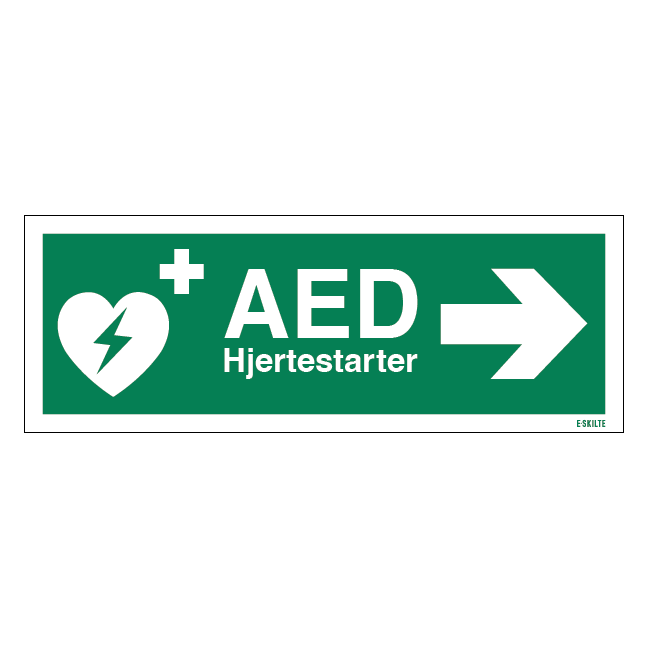 AED hjertestarter til højre Redningsskilt