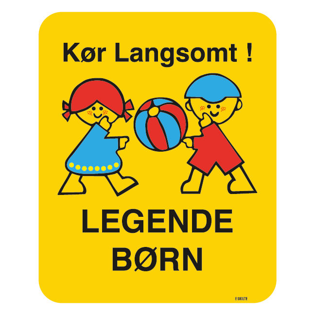Kør langsomt legende børn. Skilt