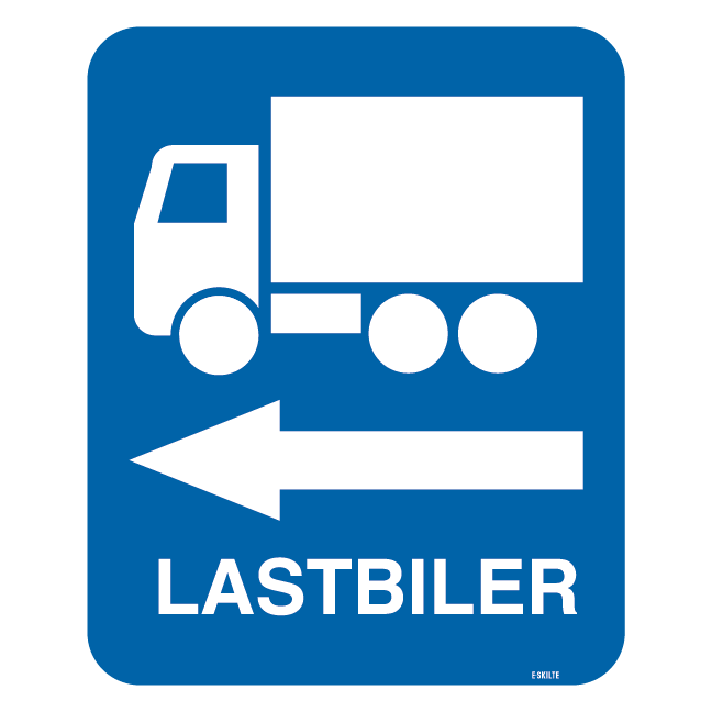 Lastbiler til venstre. skilt