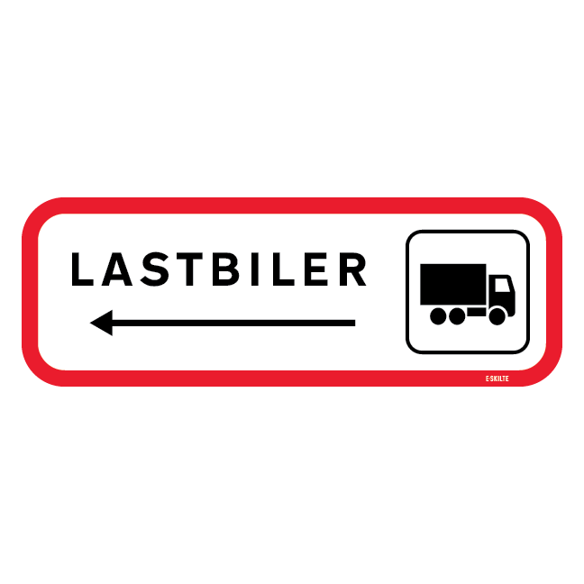 Lastbiler til venstre. Skilt