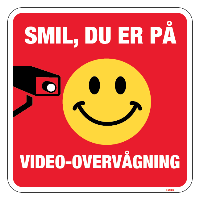 Smil du er på Video-overvågning Skilt (hvid på rød)