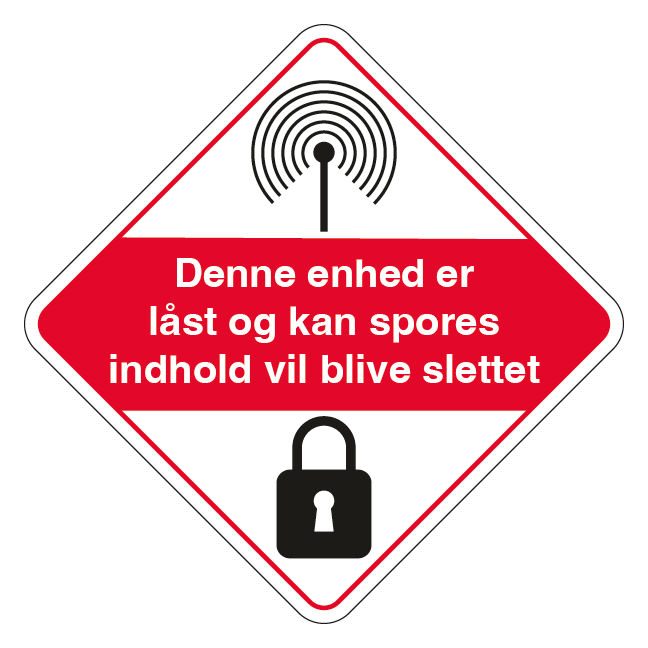 Denne enhed er låst og kan spores. Indhold vil blive slettet. Tyverisikringsskilt